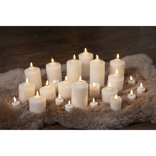 LED Blockljus Flamme | 15cm | vit (vax) [Star Trading] 064-08 361229 - 4