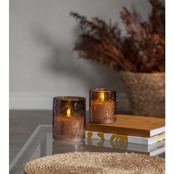 LED Blockljus Flamme Leaf | 10cm | brun [Star Trading] 061-74 501545 - 2