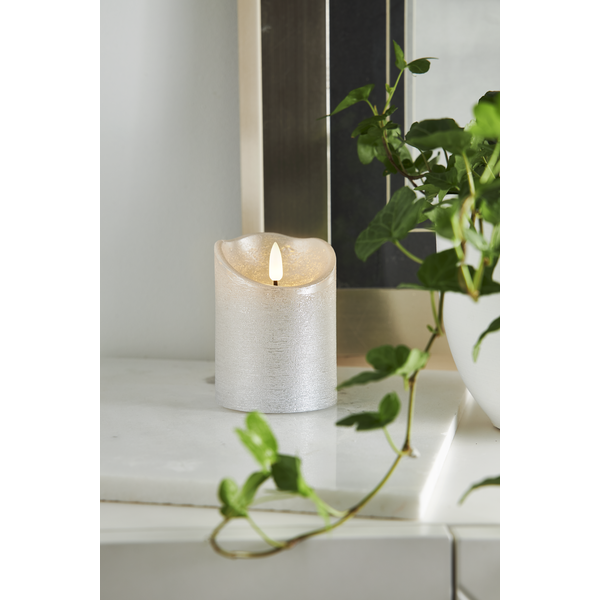 LED Blockljus Flamme Rustic | 10cm | silver [Star Trading] 061-22 362080 - 3