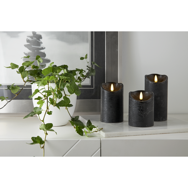 LED Blockljus Flamme Rustic | 10cm | svart [Star Trading] 061-16-1 362078 - 2