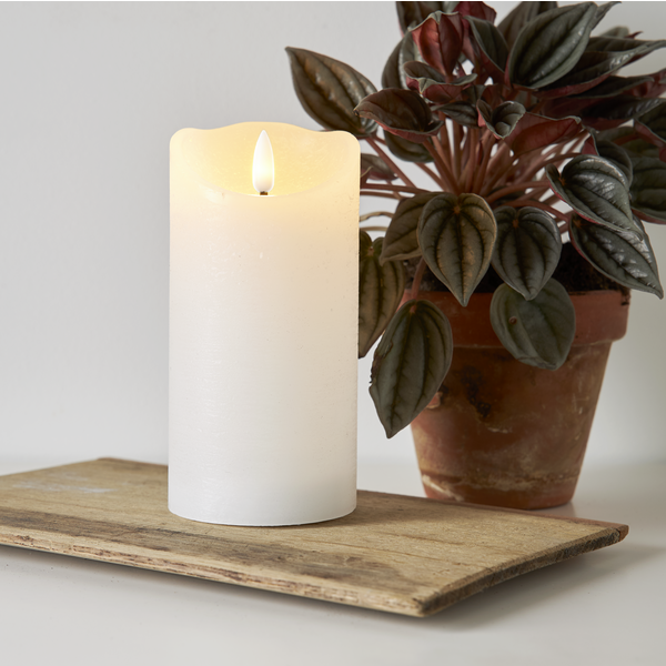 LED Blockljus Flamme Rustic | 15cm | vit [Star Trading] 061-15 362077 - 2