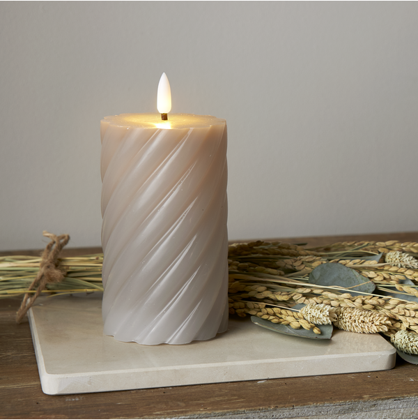 LED Blockljus Flamme Swirl | 15cm | grå [Star Trading] 064-26 361510 - 2