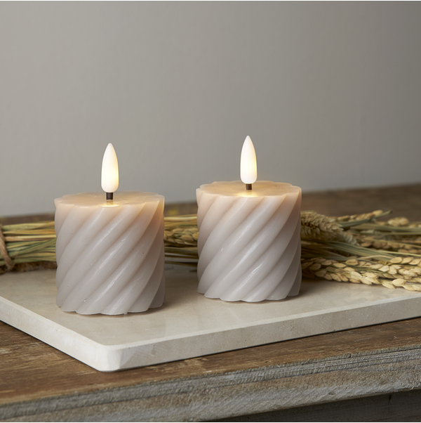 LED Blockljus Flamme Swirl | 7.5cm | grå 2st [Star Trading] 061-12 361513 - 2