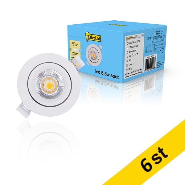 LED infälld spotlight Ø68mm dimbar | 2000-2700K | vit | 5.5W [123ink] 6st LDR01973 - 1