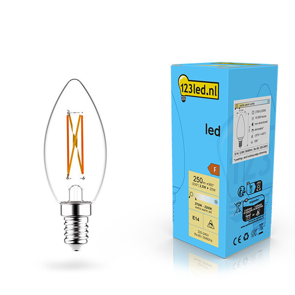 LED lampa E14 | C35 | 2200-2700K | 2.5W (25W) | dimbar [123ink] LDR02068 - 1