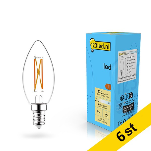 LED lampa E14 | C35 | 2200-2700K | 4.5W (40W) | dimbar [123ink] 6st LDR02075 - 1