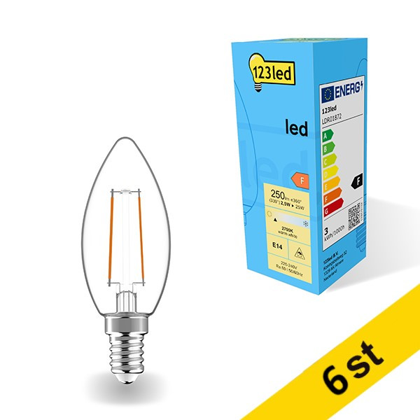 LED lampa E14 | C35 klar | 2700K | 2.5W (25W) [123ink] 6st LDR01873 - 1