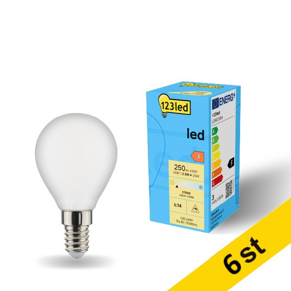LED lampa E14 | P45 | frostad | 2700K | 2.5W | dimbar 6st [123ink] LDR01909 - 1