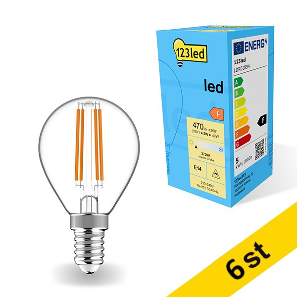 LED lampa E14 | P45 | klar | 2700K | 4.5W | dimbar 6st [123ink] LDR01895 - 1