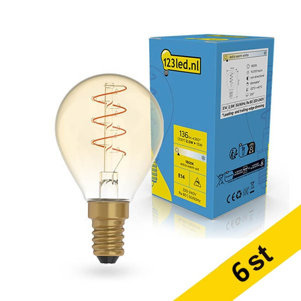 LED lampa E14 dimbar | P45 | 1800K | 2.5W (15W) [123ink] 6st LDR02227 - 1