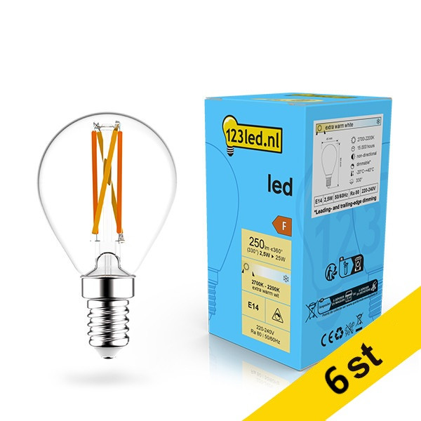 LED lampa E14 dimbar | P45 | 2200-2700K | 2.5W (25W) [123ink] 6st LDR02071 - 1