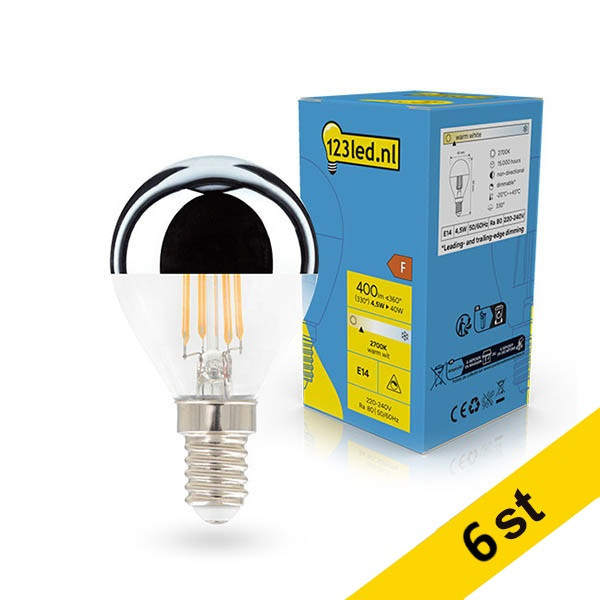 LED lampa E14 dimbar | P45 | top coated silver | 2700K | 4.5W (40W) [123ink] 6st LDR02243 - 1