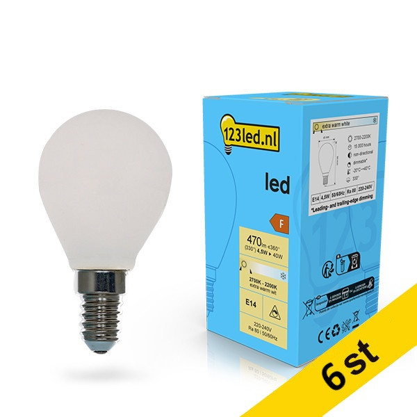 LED lampa E14 dimbar | P45 matt | 2200-2700K | 4.5W (40W) [123ink] 6st LDR02083 - 1