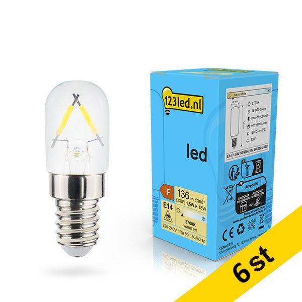 LED lampa E14 dimbar | T20 | 2700K | 1.5W (15W) [123ink] 6st LDR02121 - 1