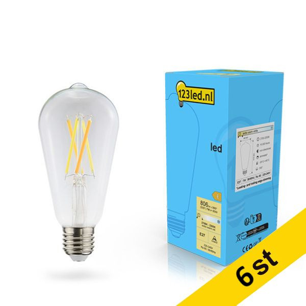 LED lampa E27 dimbar | ST64 klar | 2200-2700K | 7W (60W) [123ink] 6st LDR02119 - 1