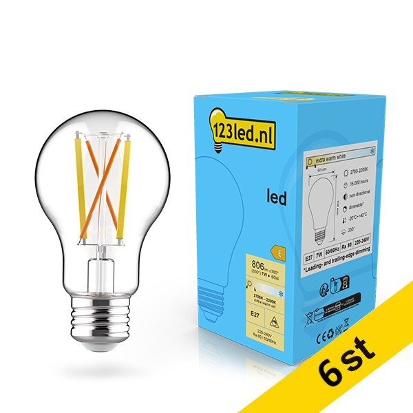 LED lampa E27 | A60 | 2200-2700K | 7W (60W) | dimbar [123ink] 6st LDR02091 - 1