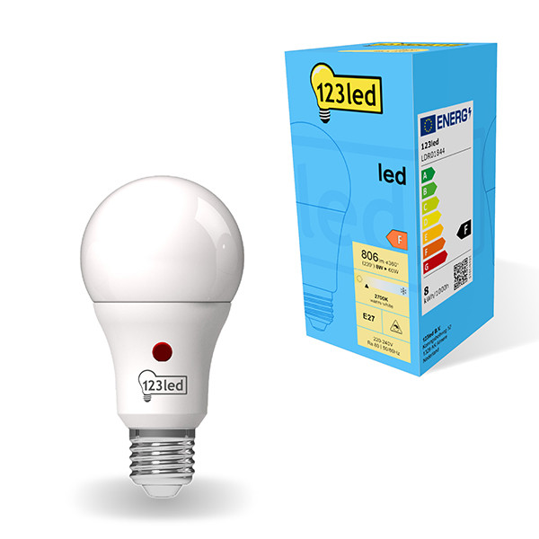 LED lampa E27 | A60 | dag-natt-sensor | 2700K | 8W (60W) [123ink] LDR01844 - 1