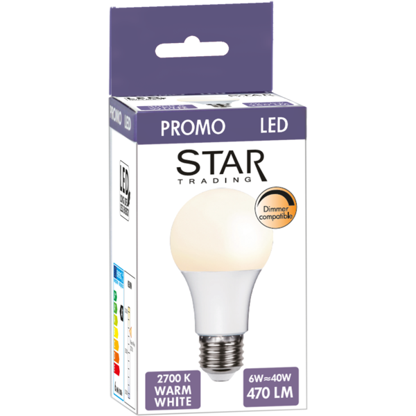 LED lampa E27 | A60 | frostad | 2700K | 6W | dimbar [Star Trading] 358-12 361480 - 3