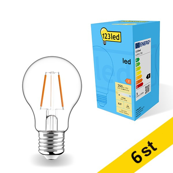 LED lampa E27 | A60 | klar | 2.5W | 6st [123ink] LDR01787 - 1