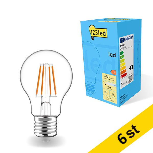 LED lampa E27 | A60 | klar | 4.5W | 6st [123ink] LDR01789 - 1