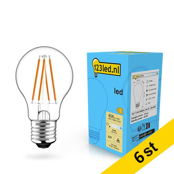 LED lampa E27 | A60 | skymningssensor | 2700K | 7.3W (60W) | [123ink] 6st LDR02129 - 1
