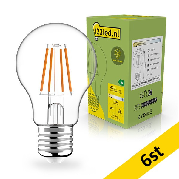 LED lampa E27 | A60 klar | 2700K | 2,2W (40W) [123ink] 6st LDR02399 - 1