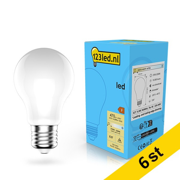 LED lampa E27 | A60 matt | 2200-2700K | 4.5W (40W) | dimbar [123ink] 6st LDR02089 - 1