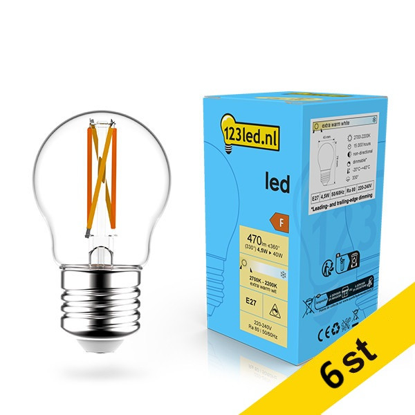 LED lampa E27 | G45 | 2200-2700K | 4.5W (40W) | dimbar [123ink] 6st LDR02079 - 1