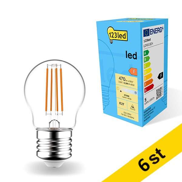 LED lampa E27 | G45 | klar | 4.5W | 6st [123ink] LDR01825 - 1