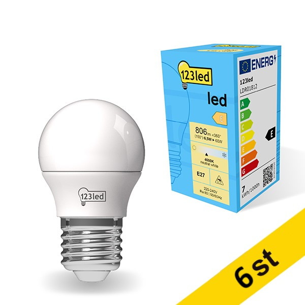 LED lampa E27 | G45 frostad | 4000K | 6.5W (60W) [123ink] 6st LDR01813 - 1