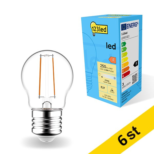LED lampa E27 | G45 klar | 2.5W (25W) [123ink] 6st LDR01823 - 1