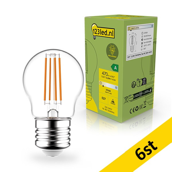 LED lampa E27 | G45 klar | 2700K | 2,2W (40W) [123ink] 6st LDR02397 - 1