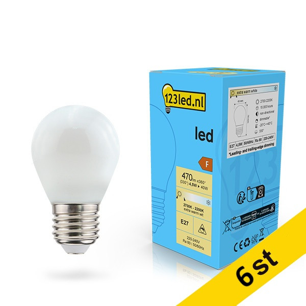 LED lampa E27 | G45 matt | 2200-2700K | 4.5W (40W) | dimbar [123ink] 6st LDR02085 - 1