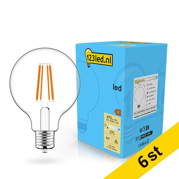 LED lampa E27 | G95 | 2700K | 4.5W (40W) | dimbar [123ink] 6st LDR02095 - 1
