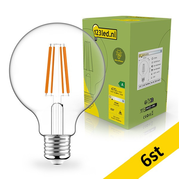 LED lampa E27 | G95 klar | 2700K | 2,2W (40W) [123ink] 6st LDR02409 - 1