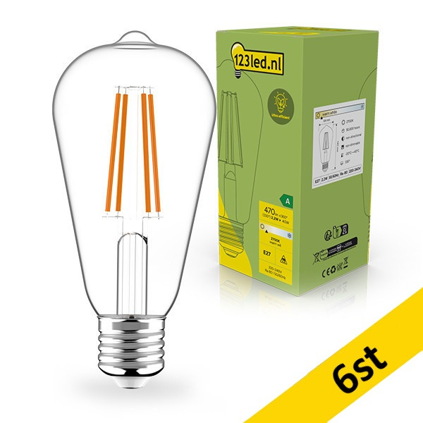 LED lampa E27 | ST64 klar | 2700K | 2,2W (40W) [123ink] 6st LDR02407 - 1