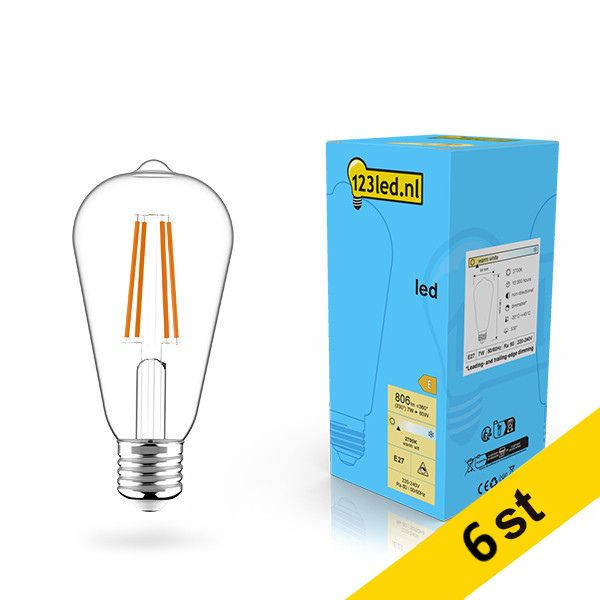 LED lampa E27 | ST64 klar | 2700K | 7W (60W) | dimbar [123ink] 6st LDR02115 - 1