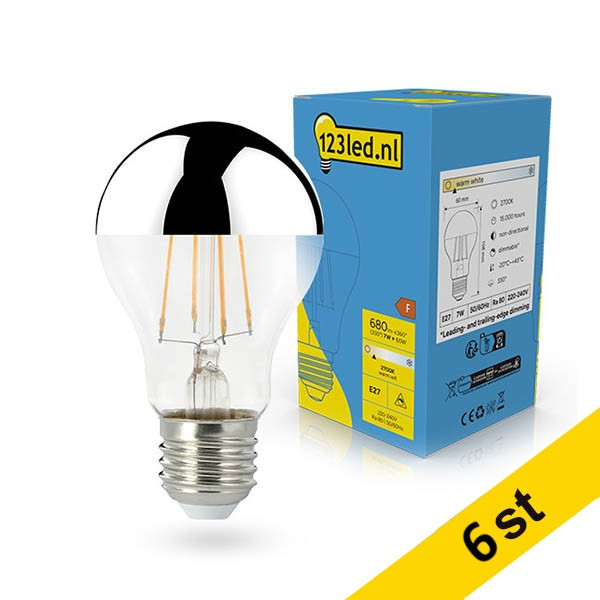 LED lampa E27 dimbar | A60 | top coated silver | 2700K | 7W (60W) [123ink] 6st LDR02247 - 1