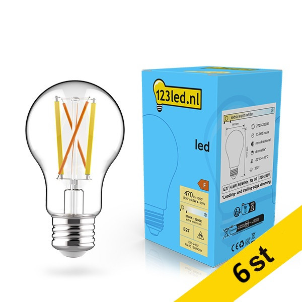 LED lampa E27 dimbar | A60 klar | 2200-2700K | 4.5W (40W) [123ink] 6st LDR02087 - 1