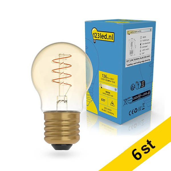 LED lampa E27 dimbar | G45 | 1800K | 2,5W (15W) [123ink] 6st LDR02229 - 1