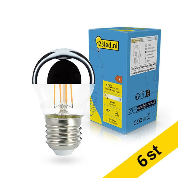 LED lampa E27 dimbar | G45 | top coated silver | 2700K | 4.5W (40W) [123ink] 6st LDR02245 - 1