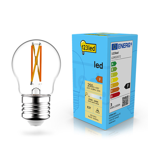 LED lampa E27 dimbar | G45 klar | 2200-2700K | 2.5W (25W) [123ink] LDR02072 - 1