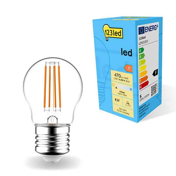 LED lampa E27 dimbar | G45 klar | 2700K | 4.5W (40W) [123ink] LDR01830 - 1