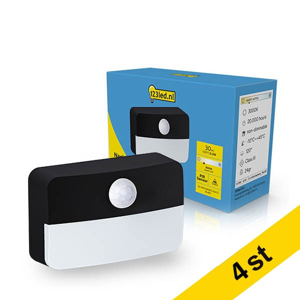 LED nattlampa | sensor | batteridriven | rektangel | svart [123ink] 4st LDR02218 - 1