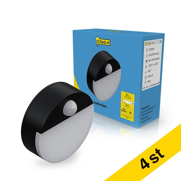 LED nattlampa | sensor | batteridriven | rund | svart [123ink] 4st LDR02214 - 1