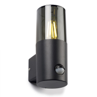 LED vägglampa E27 | Smokey | IP44 | cylinder | sensor | svart [123ink] 6151-PIR LDR08511