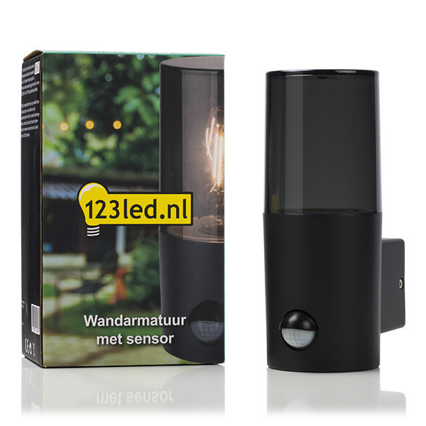 LED vägglampa E27 | Smokey | IP44 | cylinder | sensor | svart [123ink] 6151-PIR LDR08511 - 2