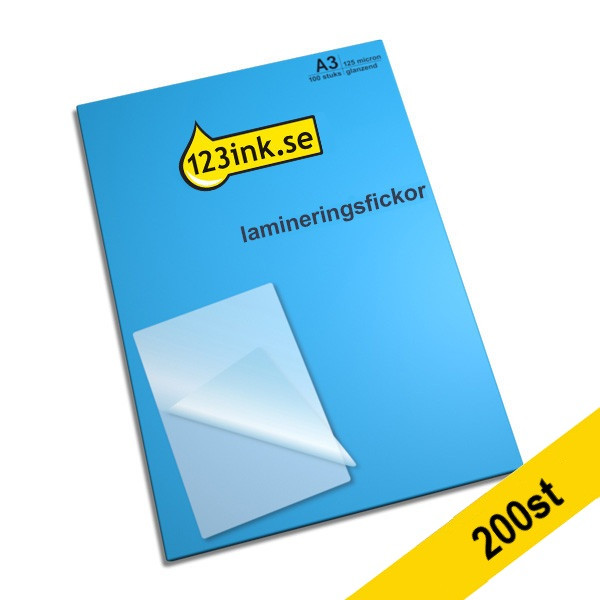 Lamineringsfickor A3 125 mik. | blank | 123ink 200st 301577 - 1