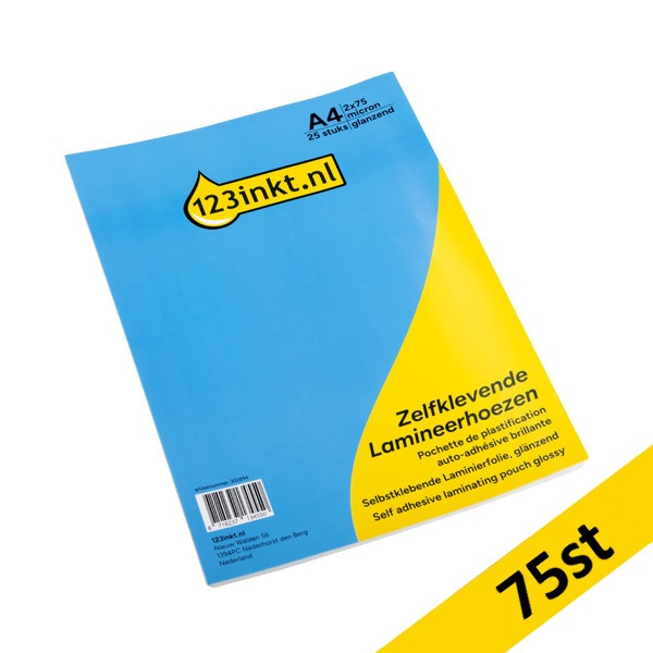 Lamineringsfickor A4 (självhäftande) 75 mik. | blank | 123ink 75st 303151 - 1
