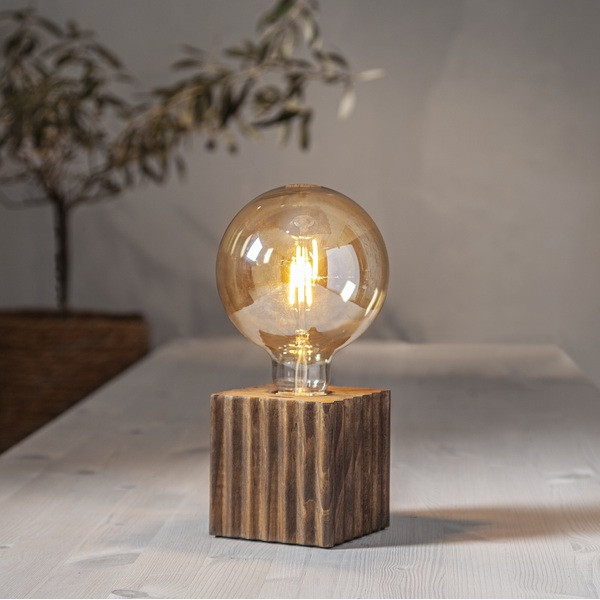 Lampfot E27 Box | 10cm | trä [Star Trading] 298-35-1 502087 - 2